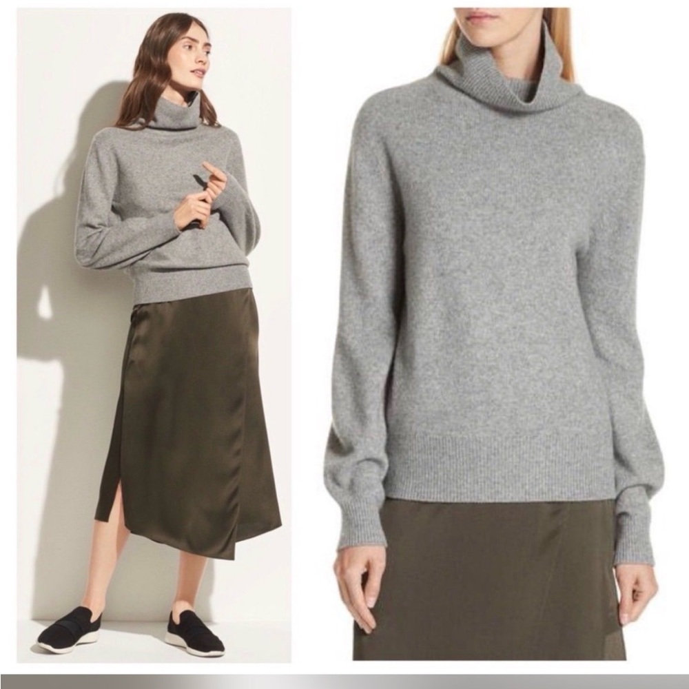 $345 NWT 100% Cashmere Vince Light Gray Turtleneck Sweater READ BELOW